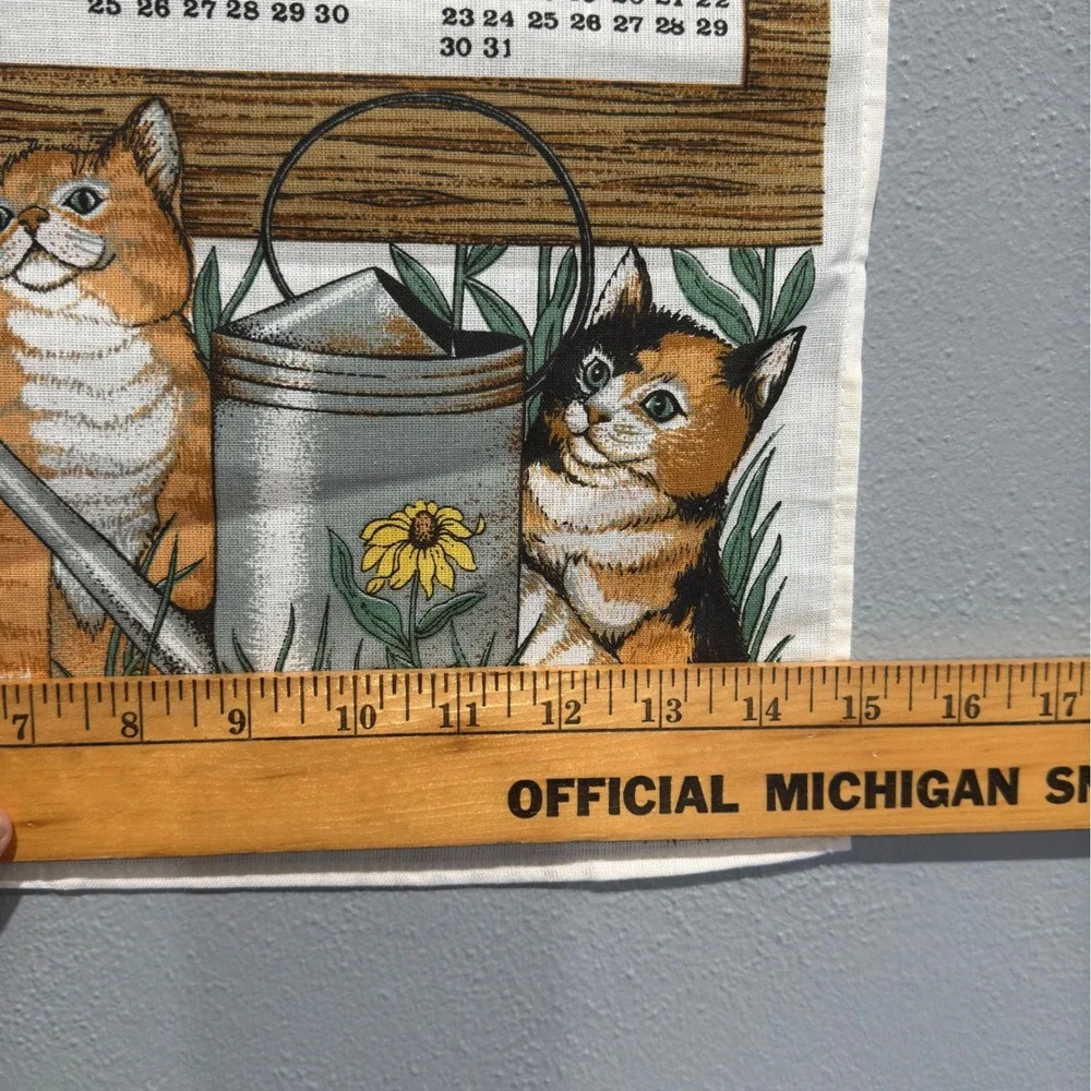 Vintage 1990 Kitten Cat Fabric Wall Calendar Tea Towel Cotton 15x25 Brazil Decor